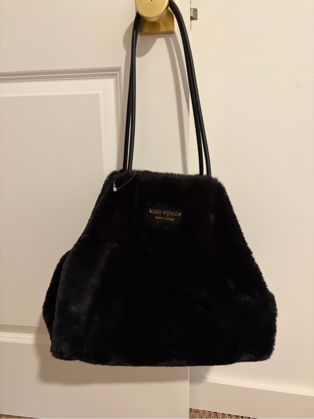 kate spade Black Faux Fur Tote with Slim Leather Straps